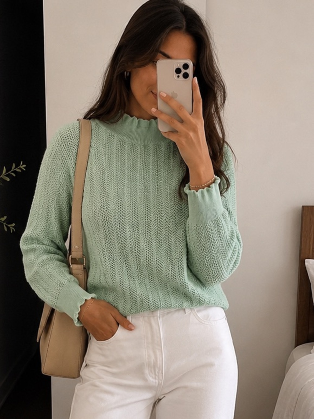J.Crew Mint Green Ribbed Cotton Knit Long Sleeve Sweater Top Size S Lightweight